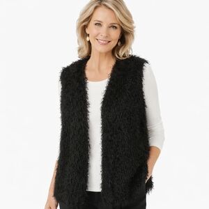 Chico’s Black Shaggy Stretch Open Front Vest Size 12